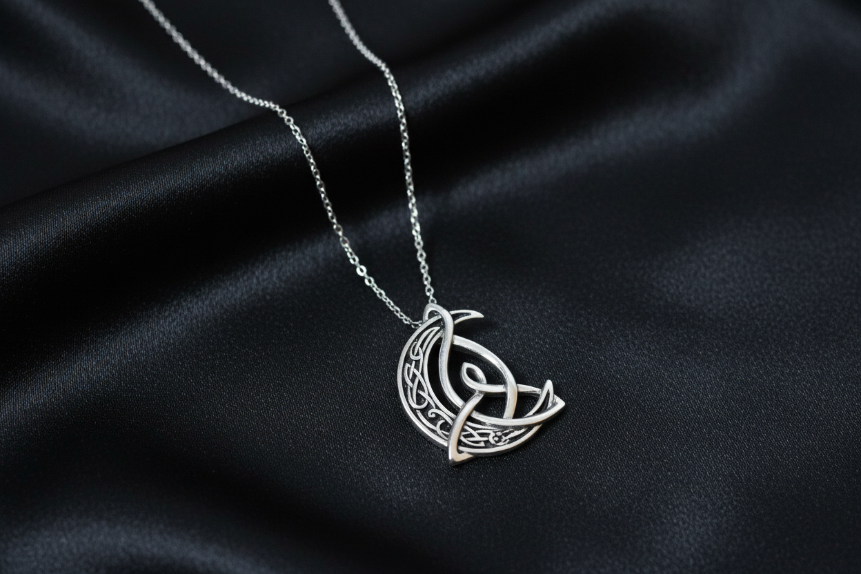 Triquetra Celtic Moon Pendant & Chain