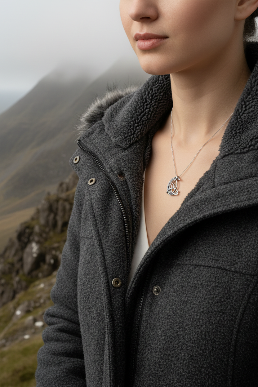 Triquetra Celtic Moon Pendant & Chain