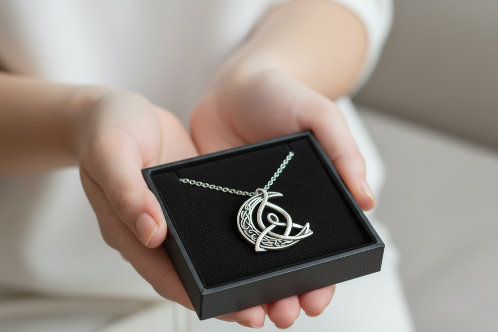 Triquetra Celtic Moon Pendant & Chain