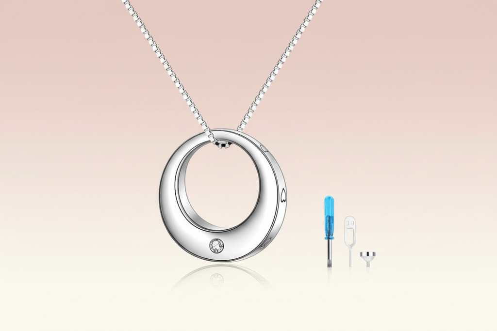 Engraved Heart Circle Urn Necklace For Ashes