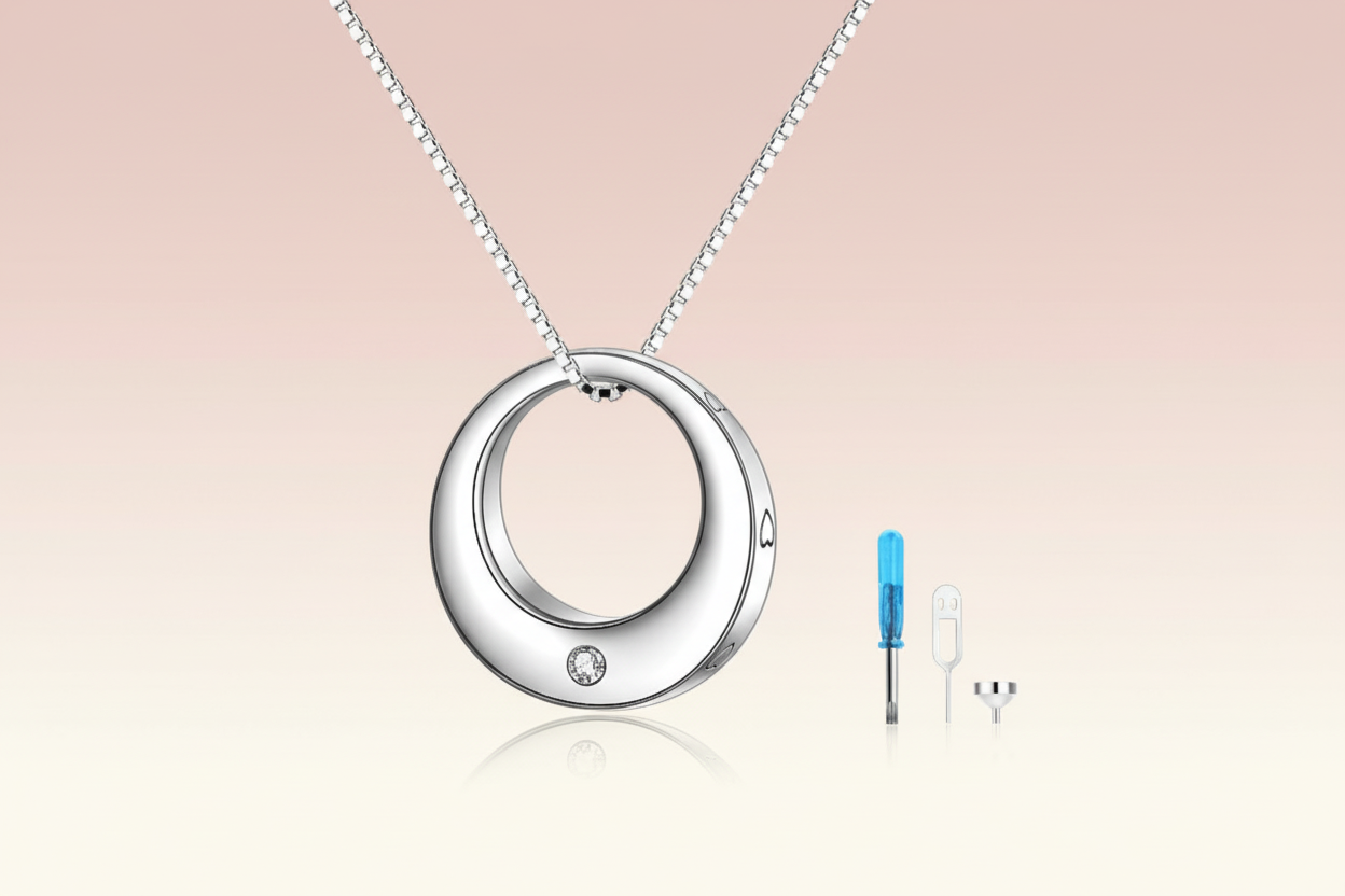 Engraved Heart Circle Urn Necklace For Ashes