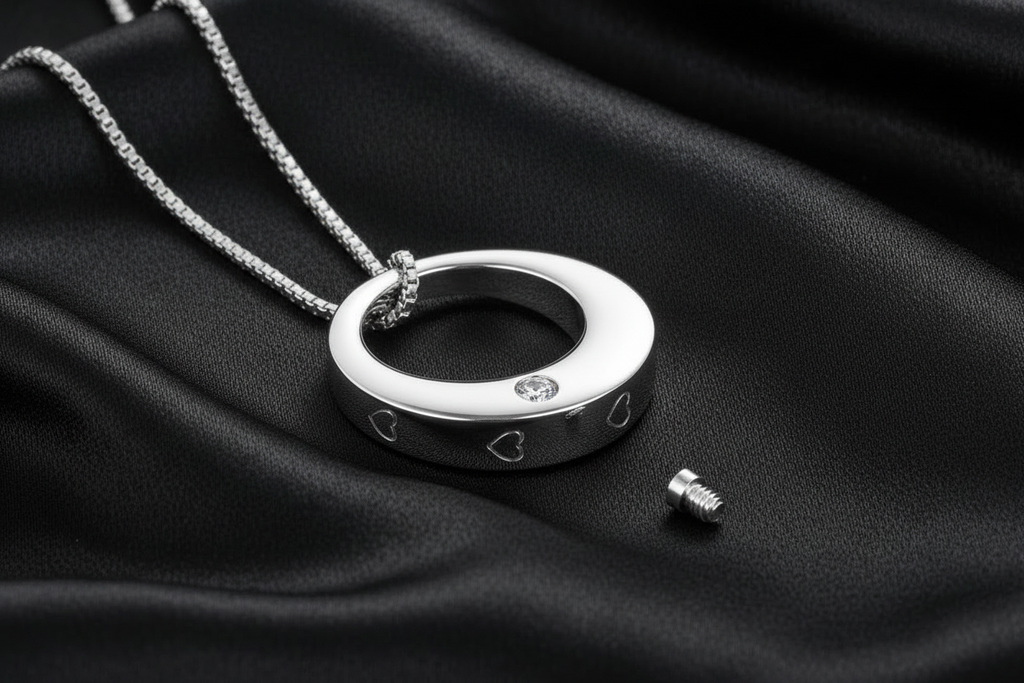 Engraved Heart Circle Urn Necklace For Ashes