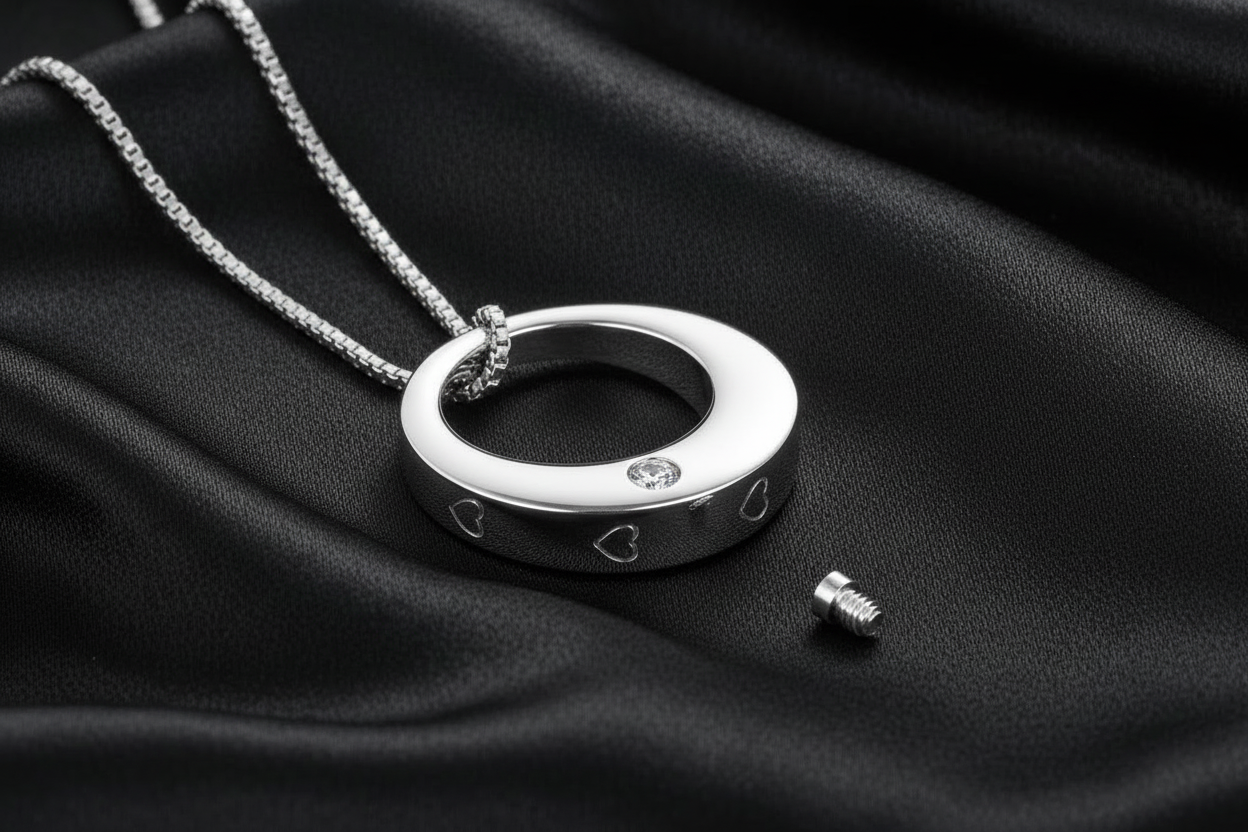 Engraved Heart Circle Urn Necklace For Ashes