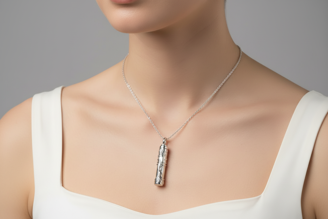 Tree Of Life Cylinder Urn Pendant & Necklace For Ashes