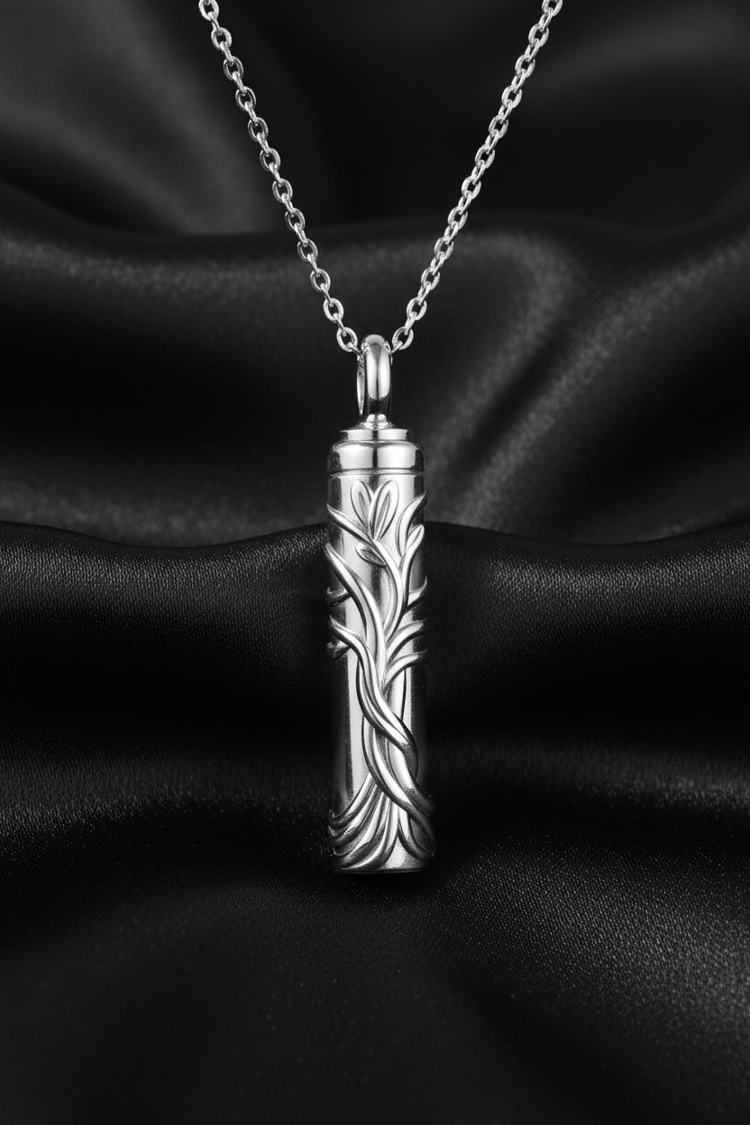 Tree Of Life Cylinder Urn Pendant & Necklace For Ashes
