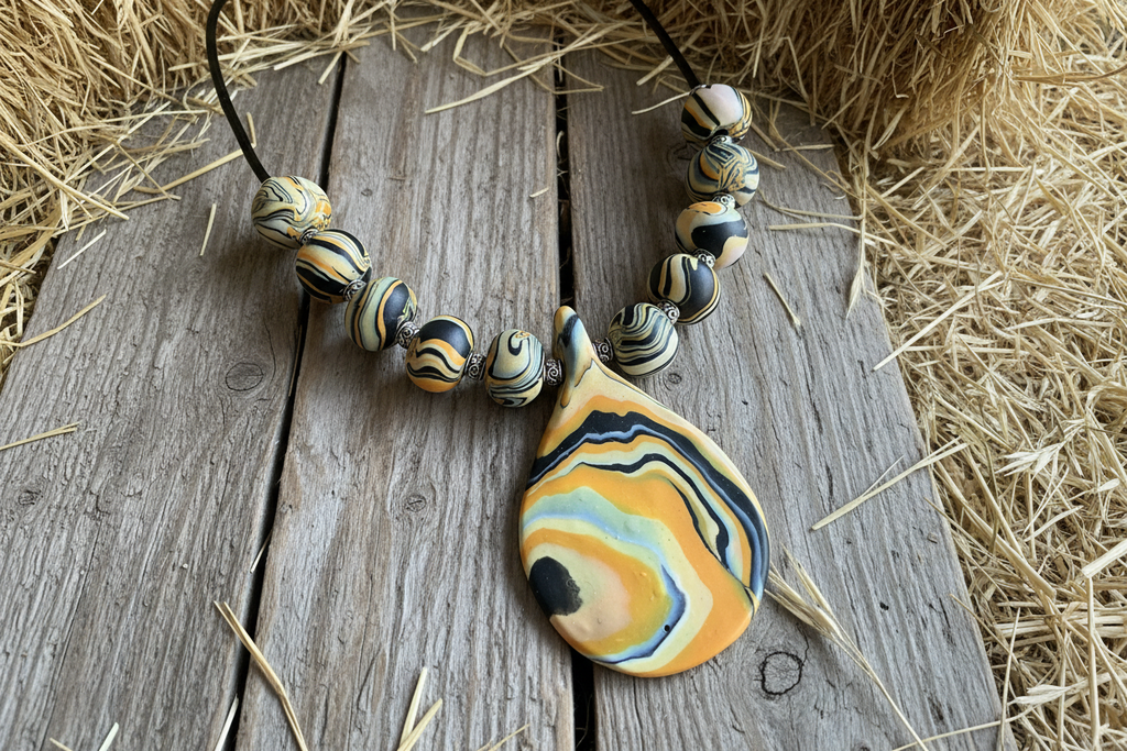 Orange Polymer Clay Statement Necklace