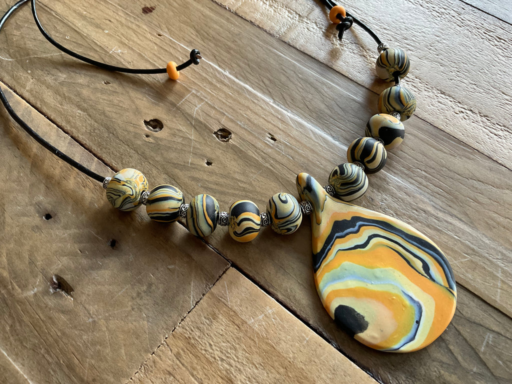 Orange Polymer Clay Statement Necklace