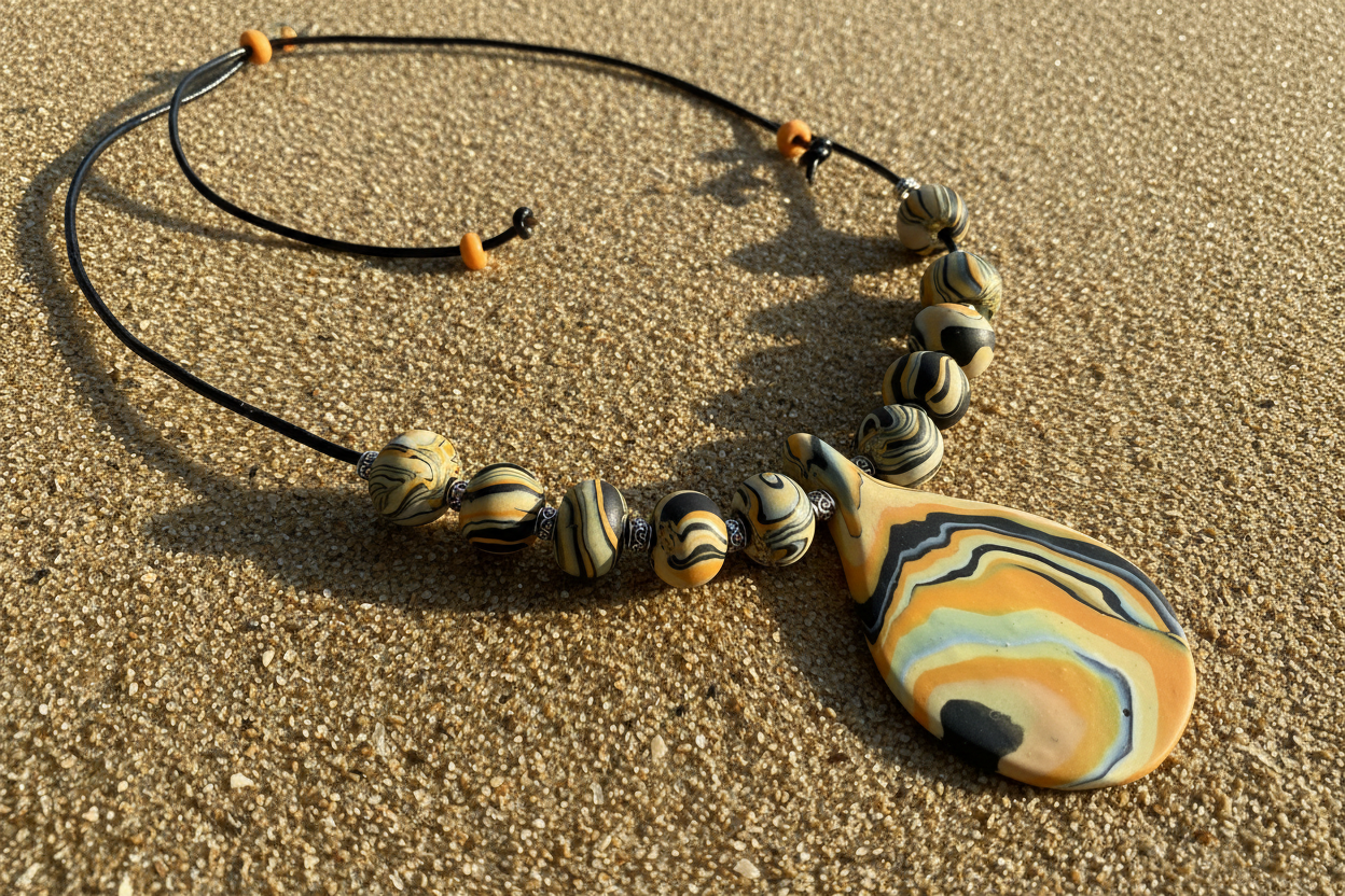 Orange Polymer Clay Statement Necklace