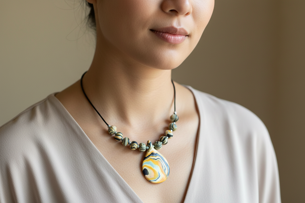 Orange Polymer Clay Statement Necklace