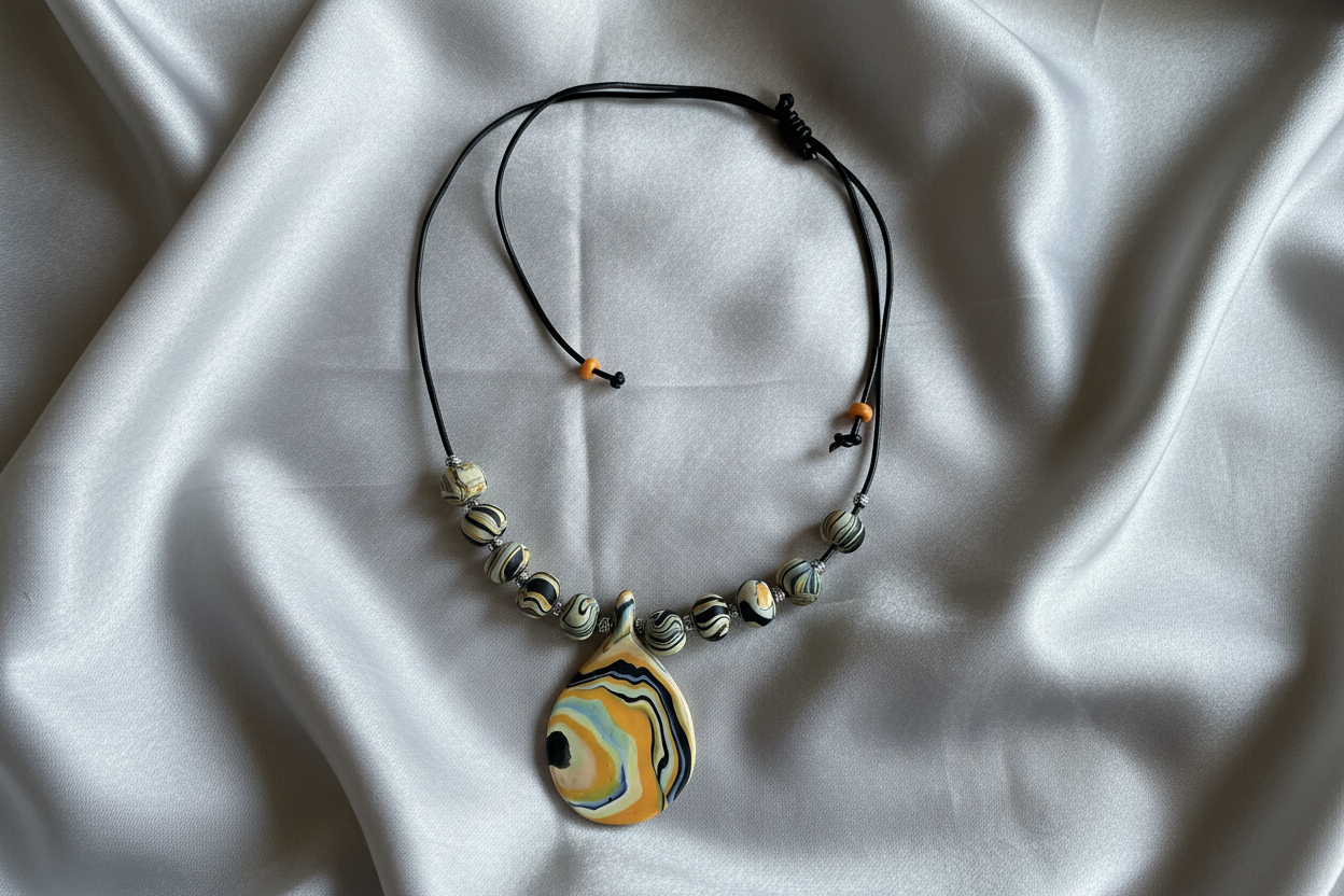 Orange Polymer Clay Statement Necklace
