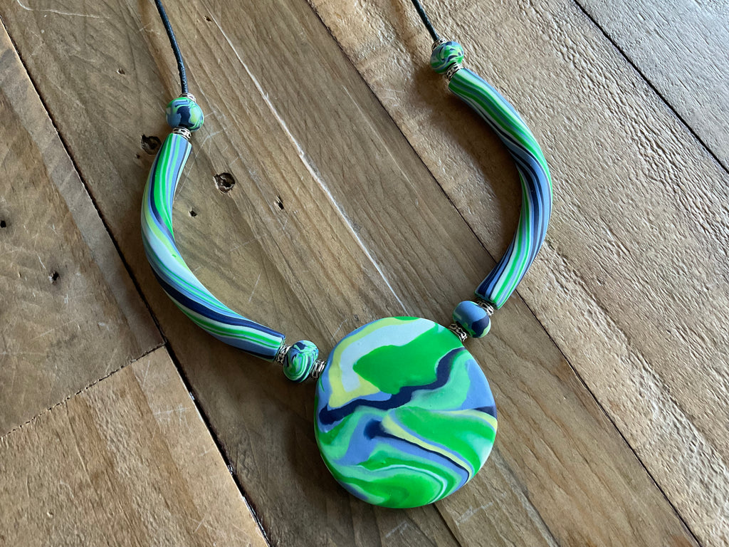 Green Polymer Clay Statement Necklace
