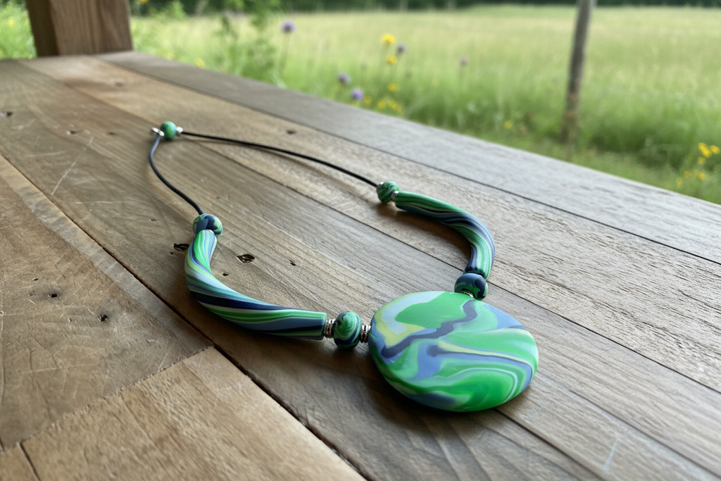 Green Polymer Clay Statement Necklace