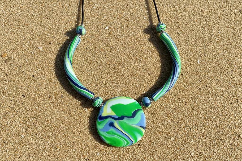 Green Polymer Clay Statement Necklace