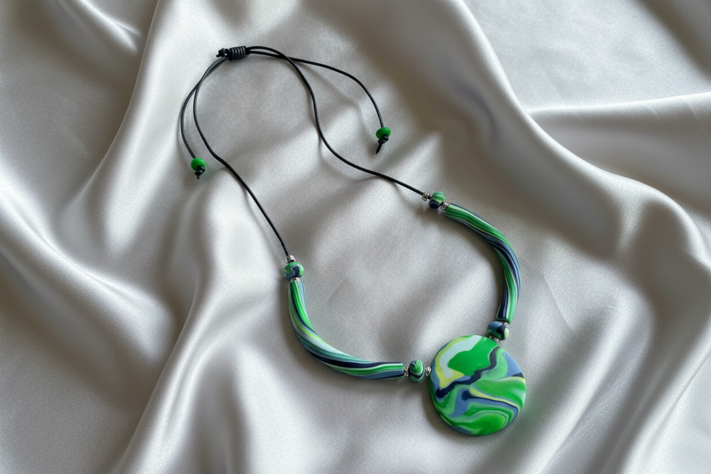 Green Polymer Clay Statement Necklace