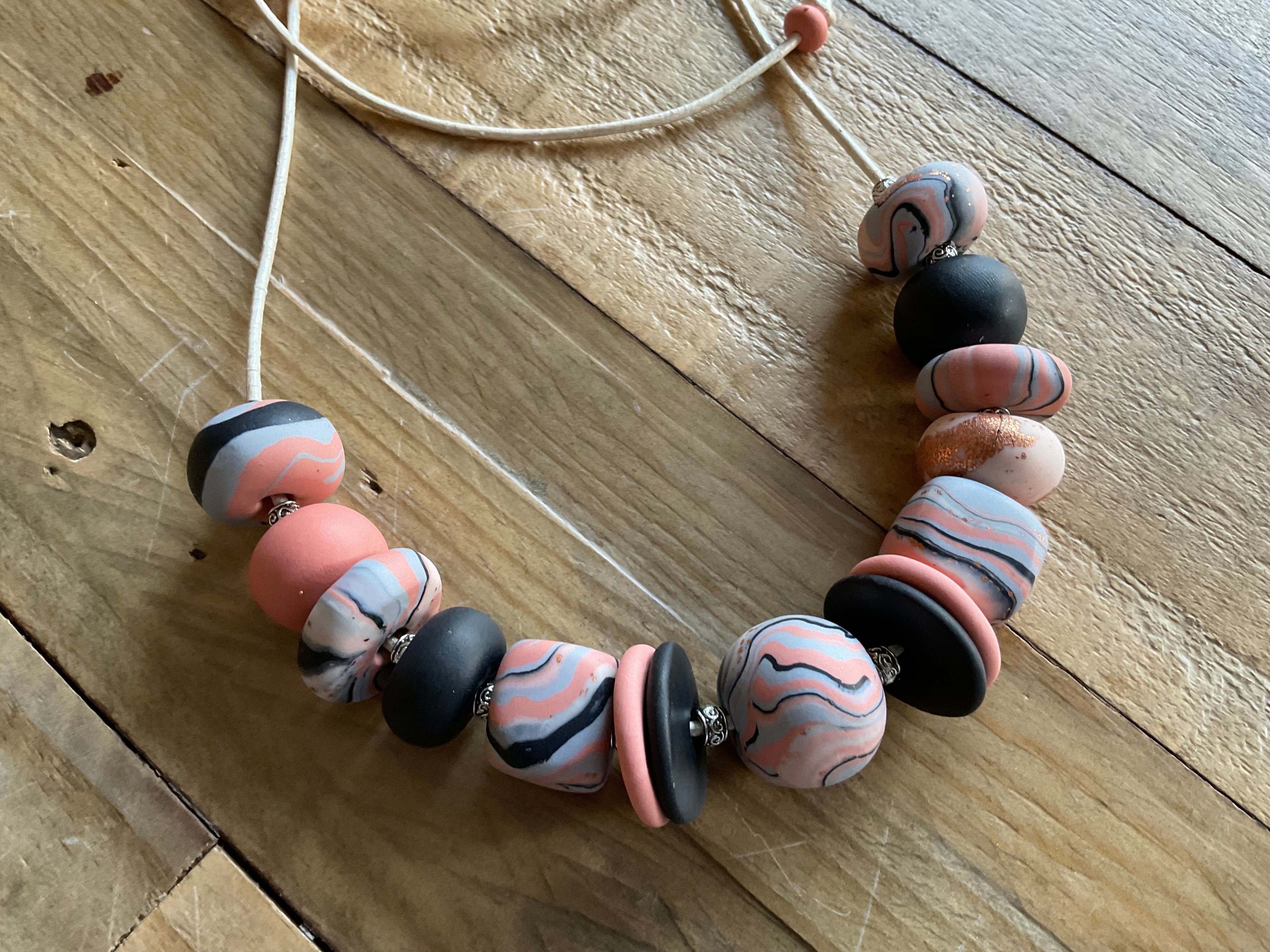 Pink Beaded Polymer Clay Statement Necklace