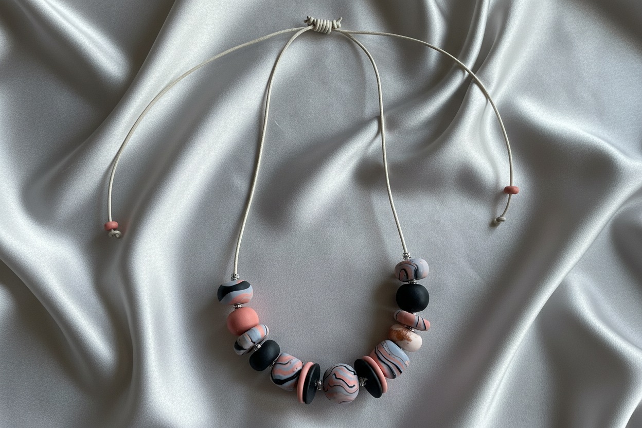 Pink Beaded Polymer Clay Statement Necklace