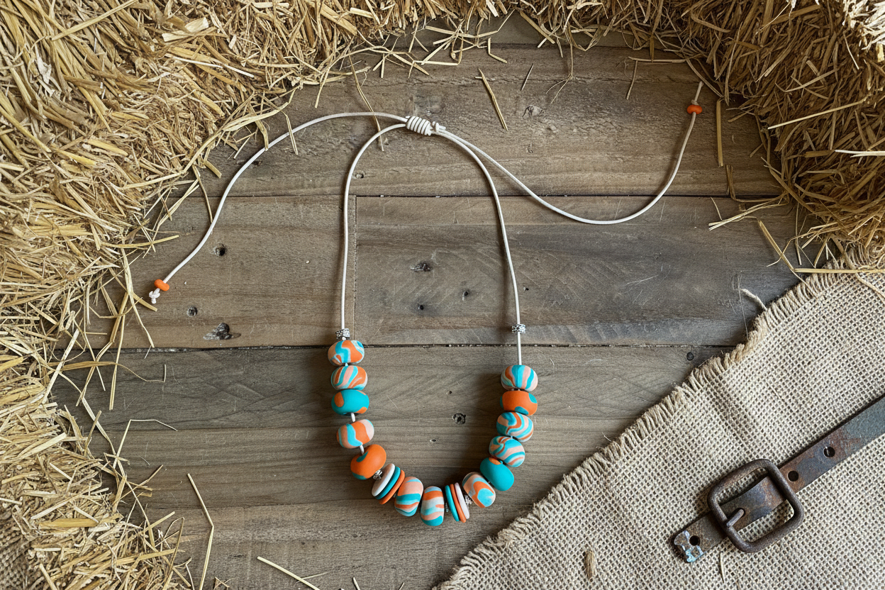 Orange & Teal Beaded Polymer Clay Statement Necklace