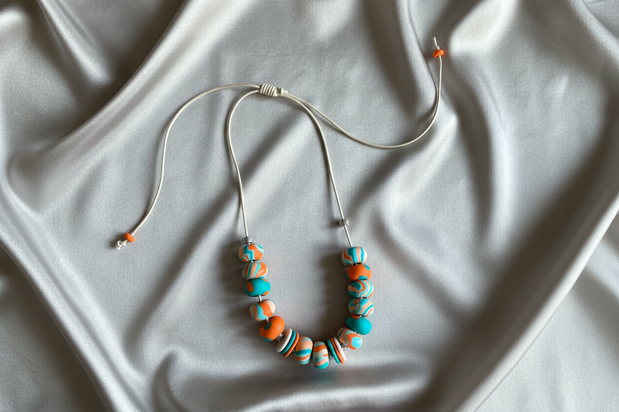 Orange & Teal Beaded Polymer Clay Statement Necklace