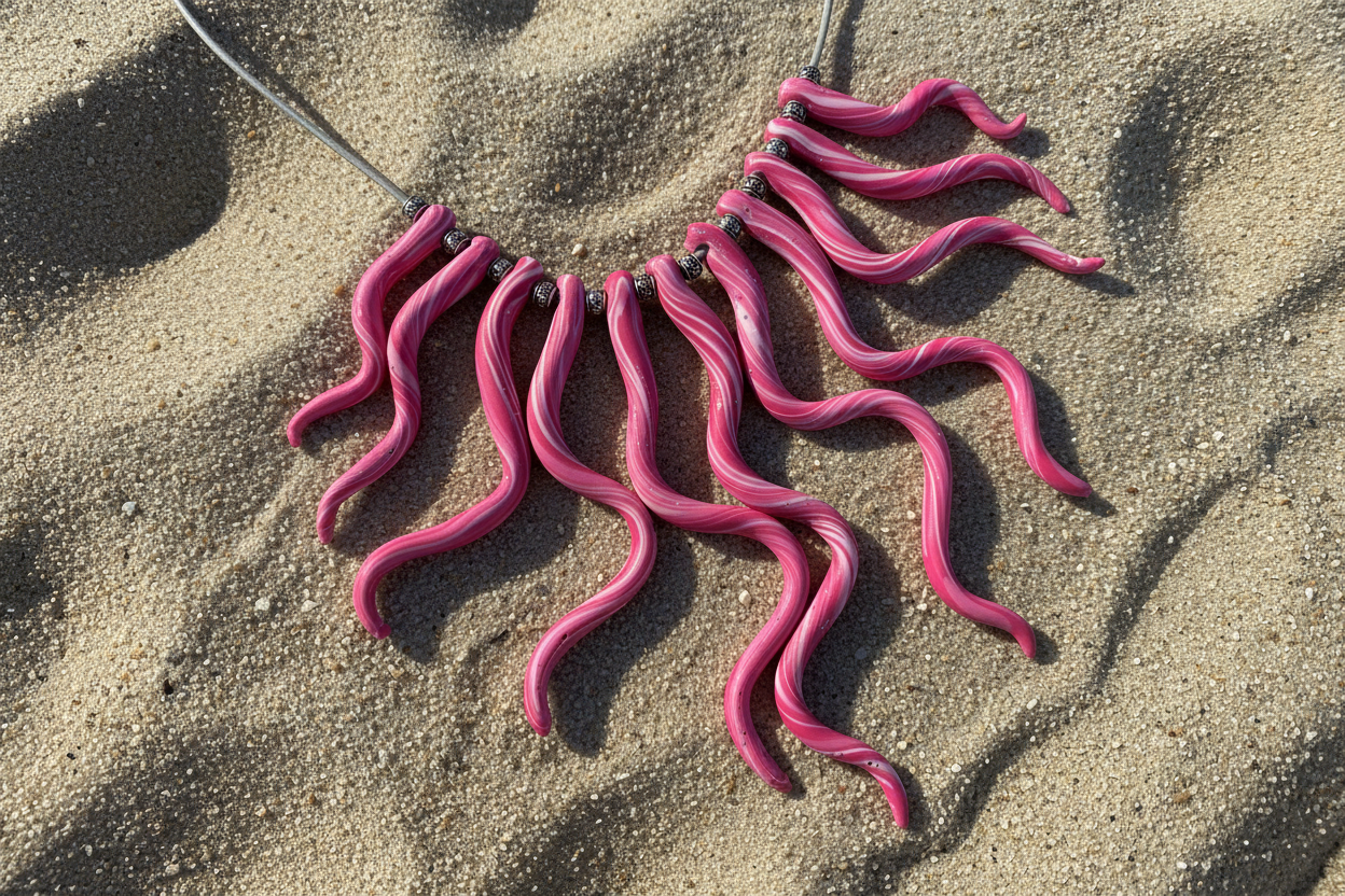 Pink Squiggle Polymer Clay Statement Necklace