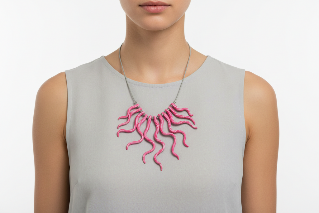 Pink Squiggle Polymer Clay Statement Necklace