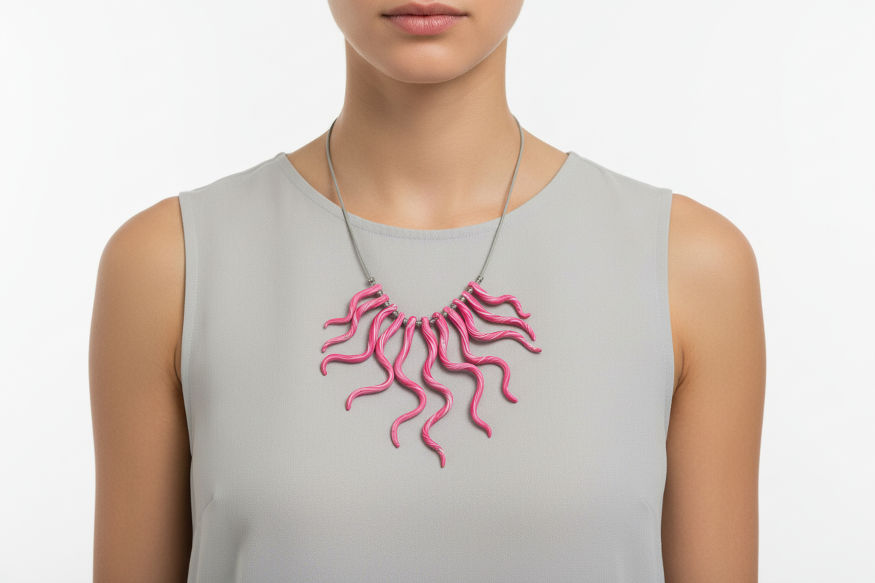 Pink Squiggle Polymer Clay Statement Necklace