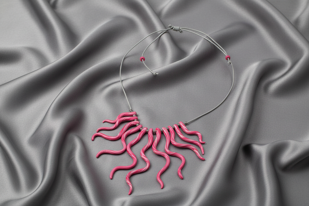 Pink Squiggle Polymer Clay Statement Necklace