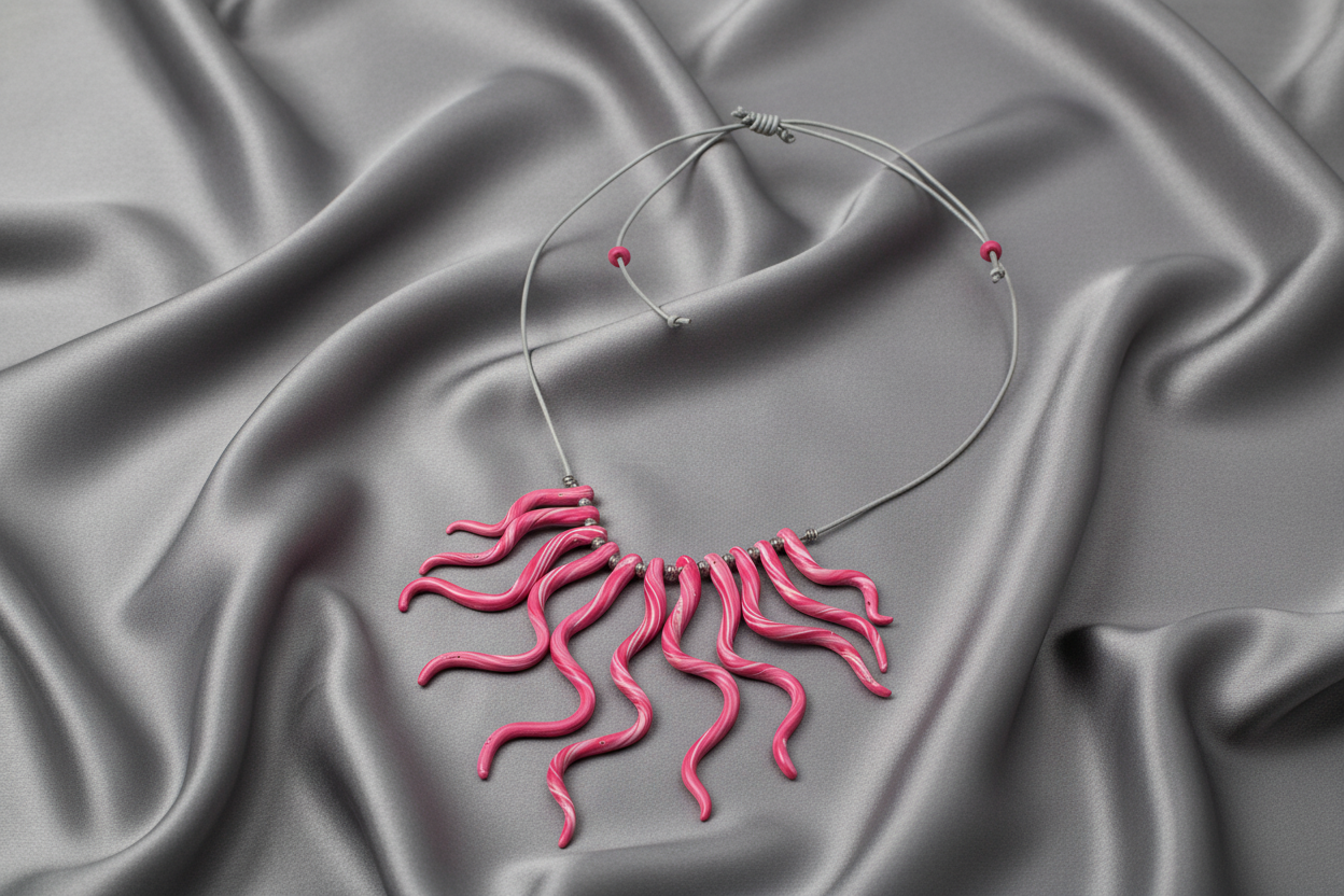 Pink Squiggle Polymer Clay Statement Necklace