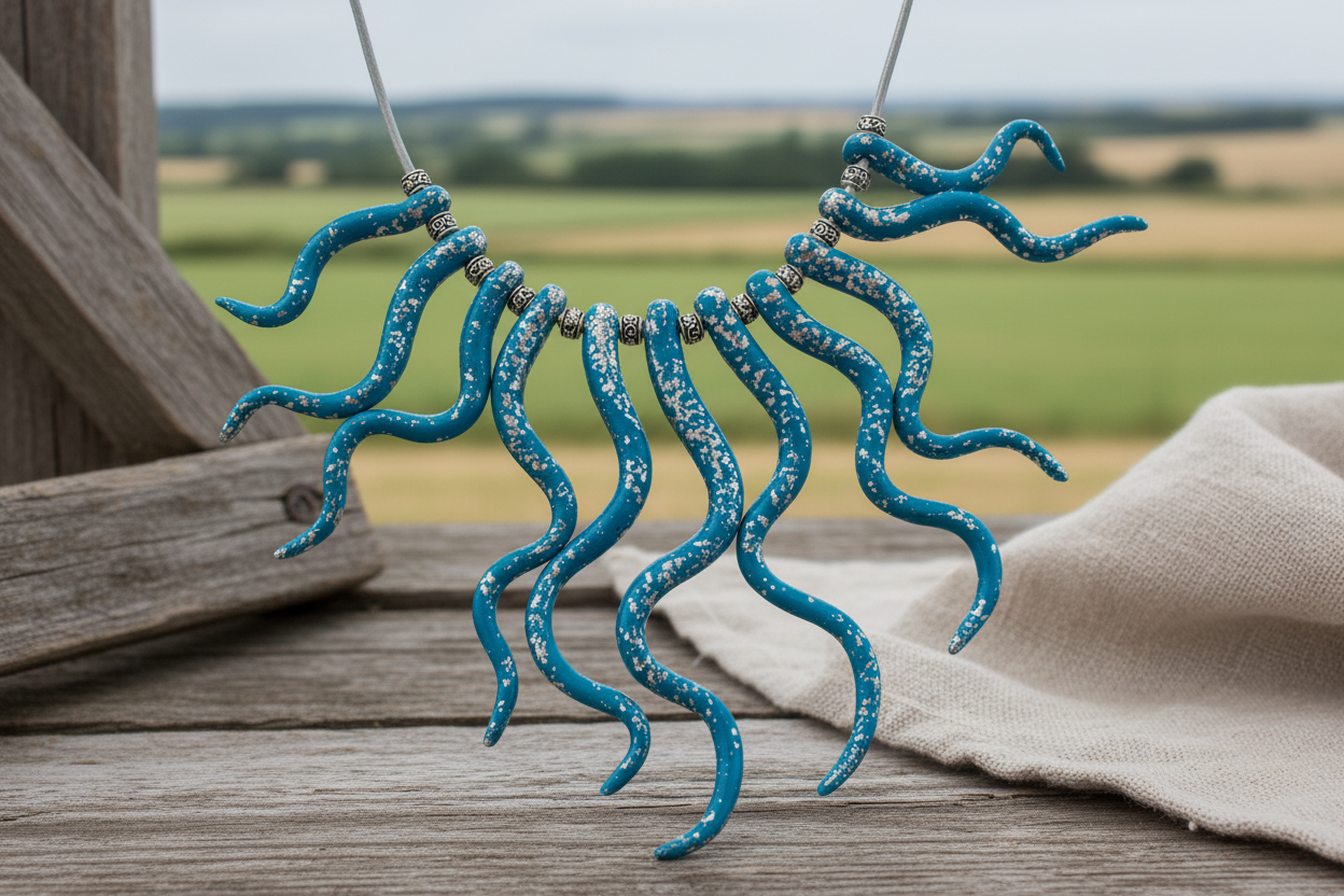 Blue Squiggle Polymer Clay Statement Necklace