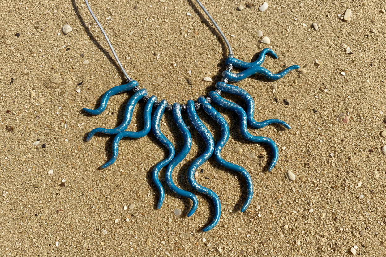 Blue Squiggle Polymer Clay Statement Necklace