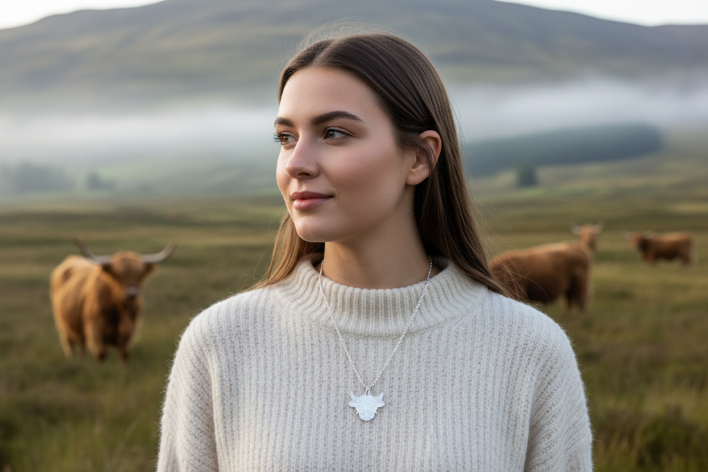 Highland Cow Head Etched Pendant & Chain