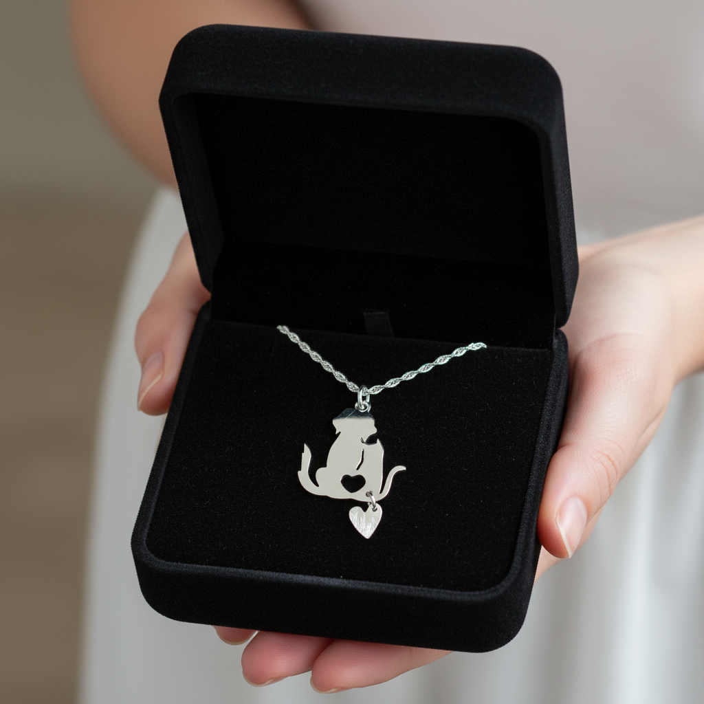 Dog & Cat Love Pendant & Chain