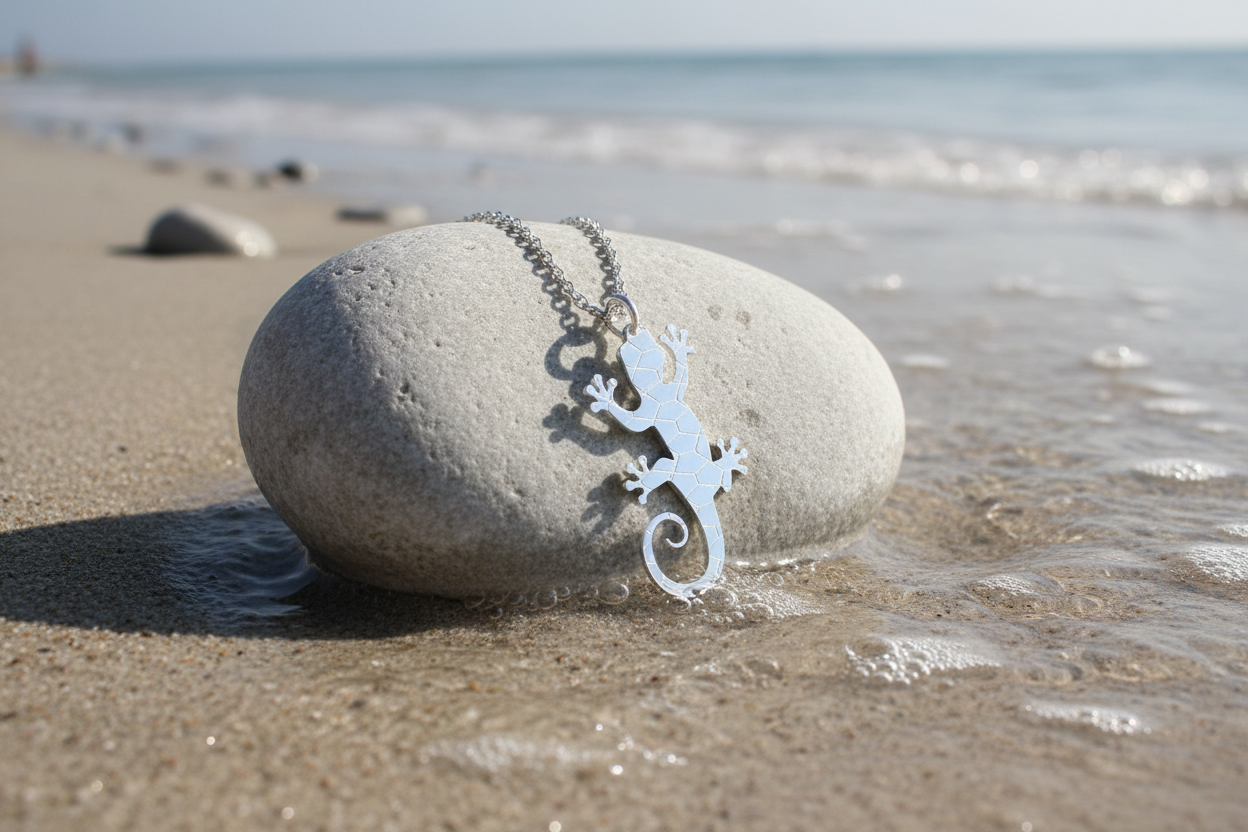Gekko Etched Pendant & Chain