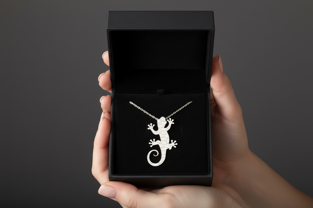 Gekko Etched Pendant & Chain