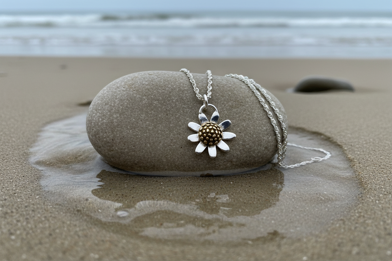 Brass Daisy Pendant & Chain