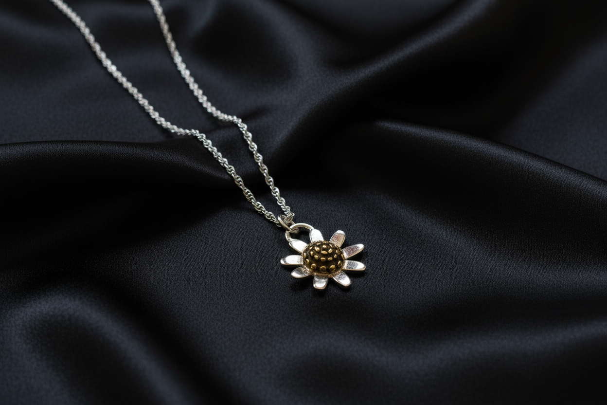 Brass Daisy Pendant & Chain