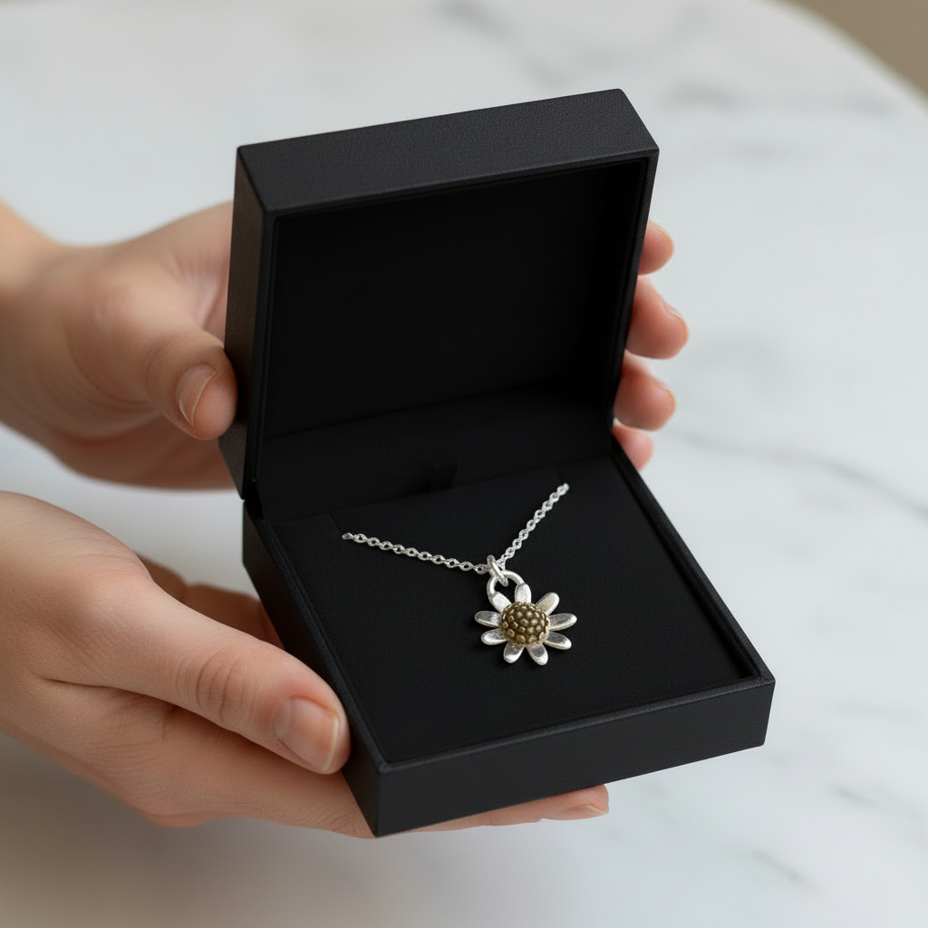 Brass Daisy Pendant & Chain