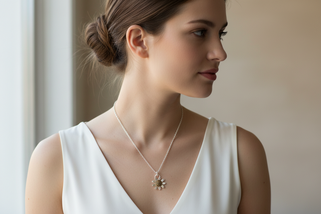 Brass Daisy Pendant & Chain