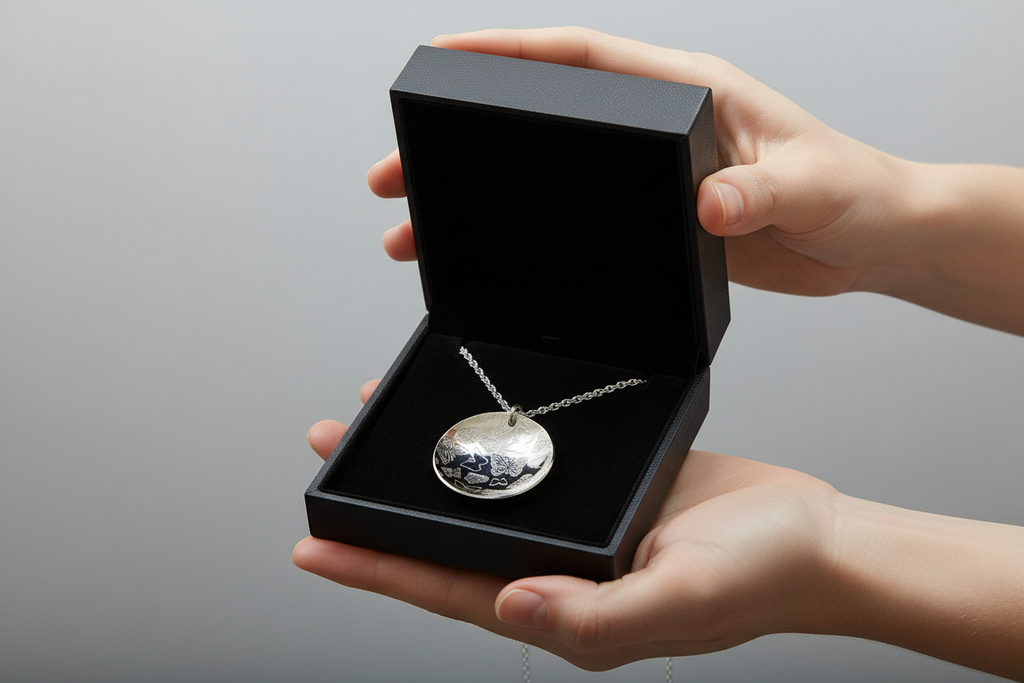 Domed Etched Butterfly Pendant & Chain