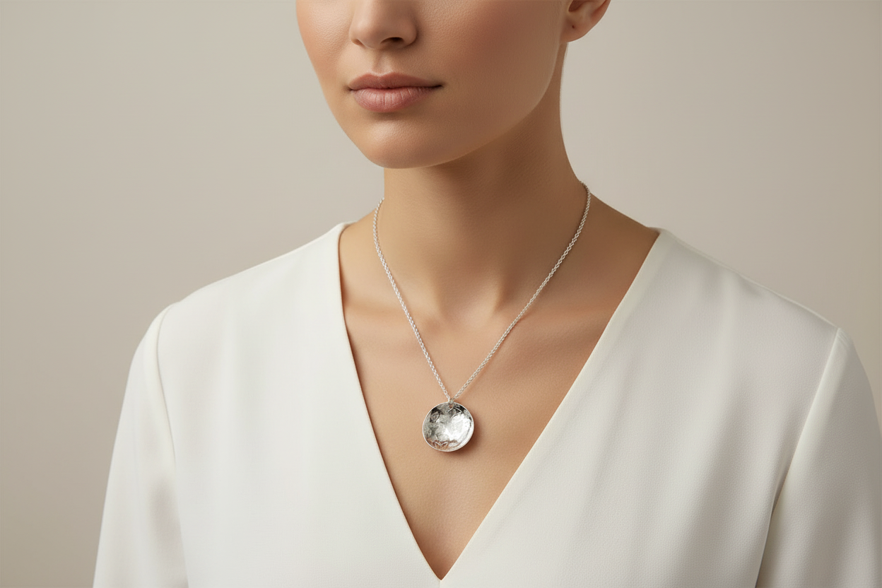 Domed Etched Butterfly Pendant & Chain