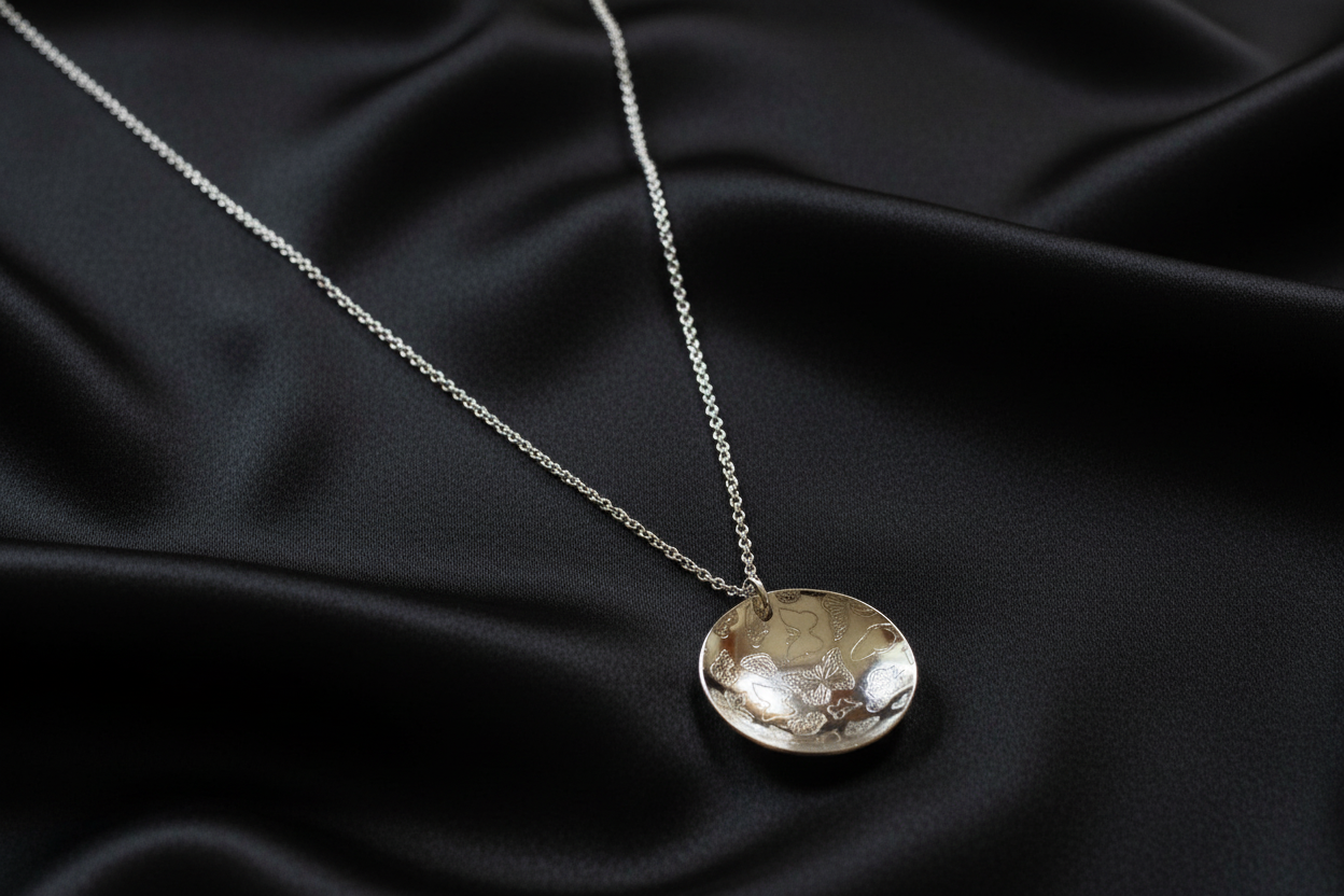 Domed Etched Butterfly Pendant & Chain
