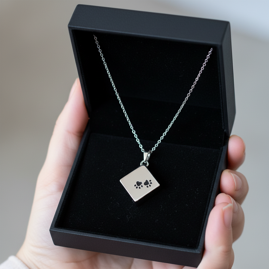 Dog Paw Cube Urn Necklace For Ashes