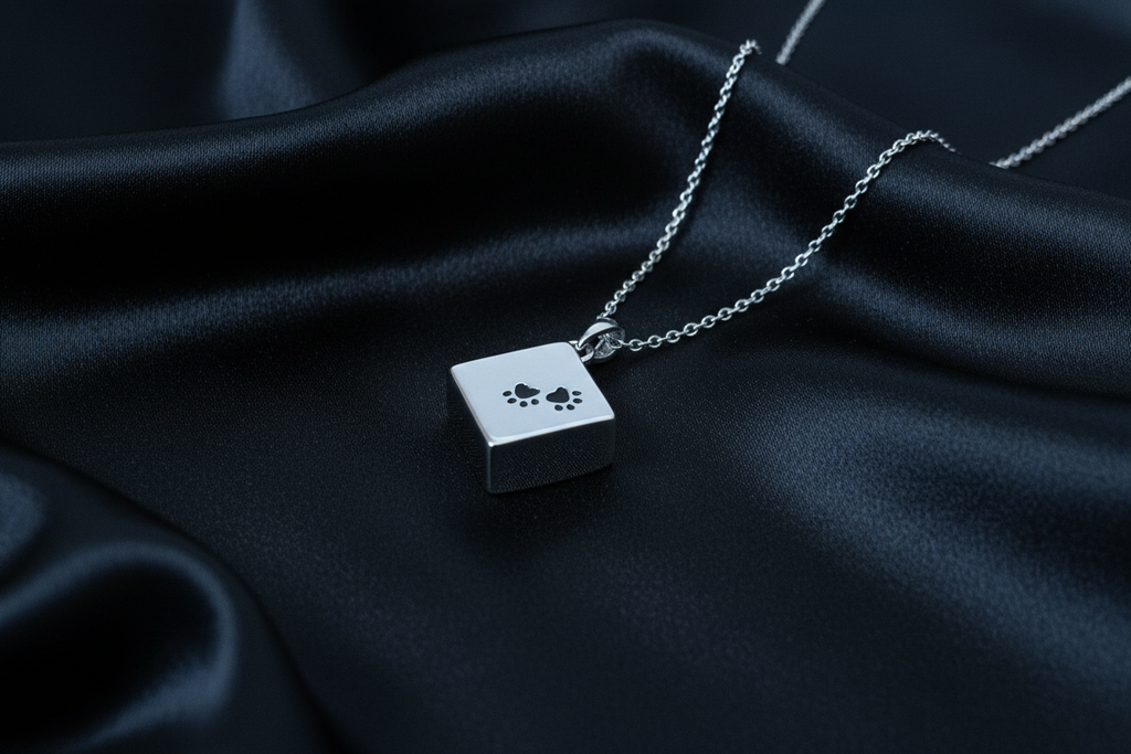 Dog Paw Cube Urn Necklace For Ashes