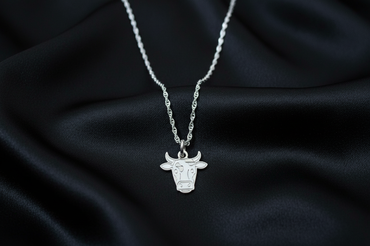 Friesian Cow Etched Pendant & Chain