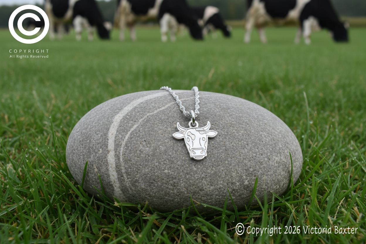 Friesian Cow Etched Pendant & Chain