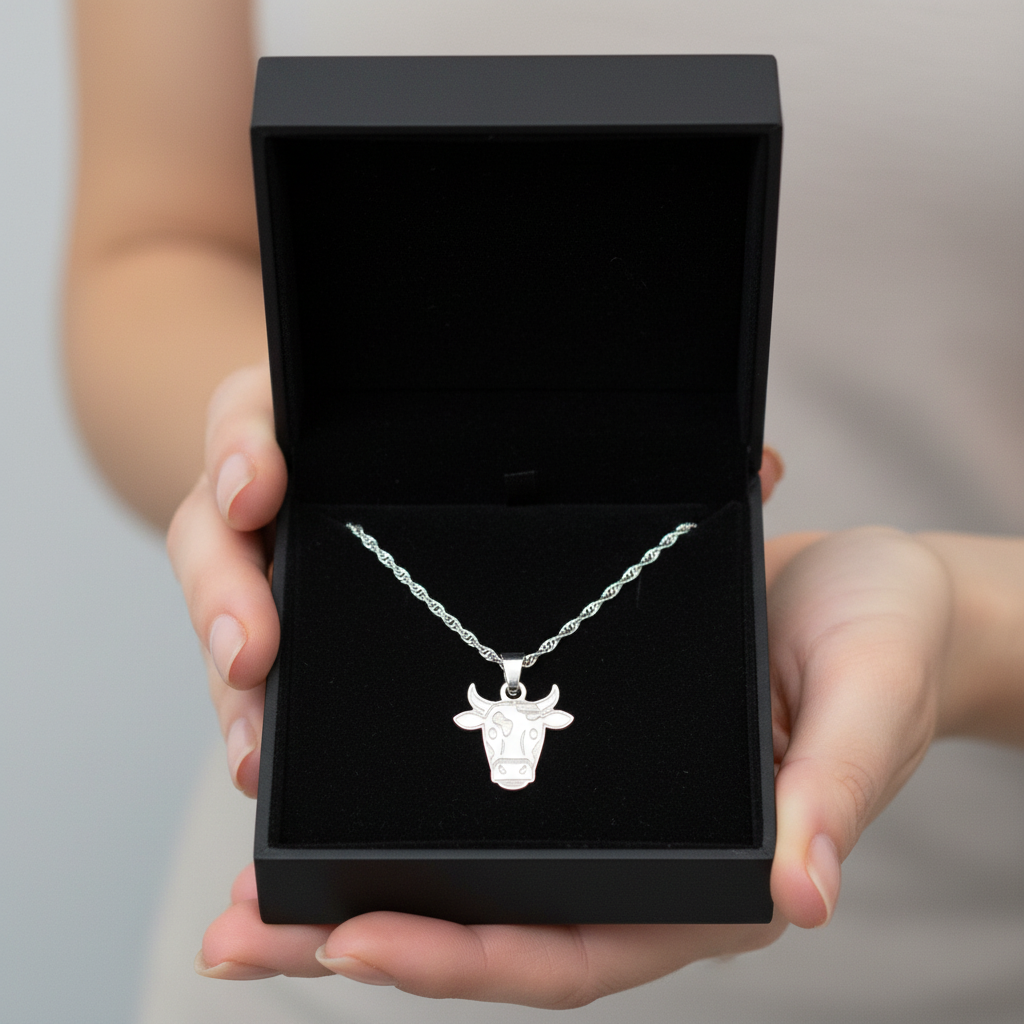 Friesian Cow Etched Pendant & Chain