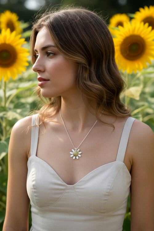 Brass Sunflower Pendant & Chain