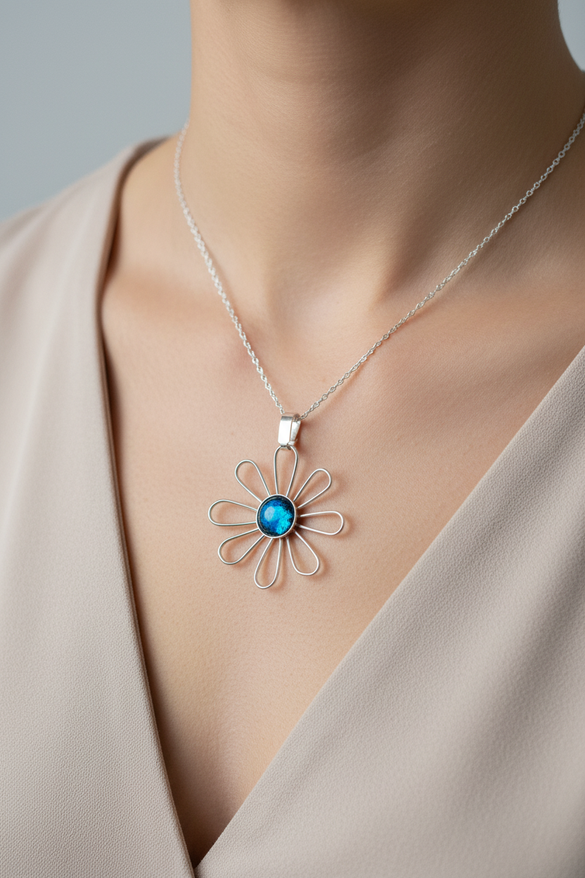 Daisy Dichroic Fused Glass Pendant & Chain