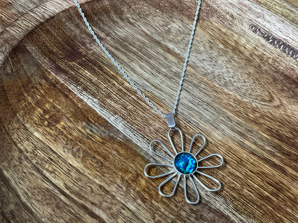 Daisy Dichroic Fused Glass Pendant & Chain