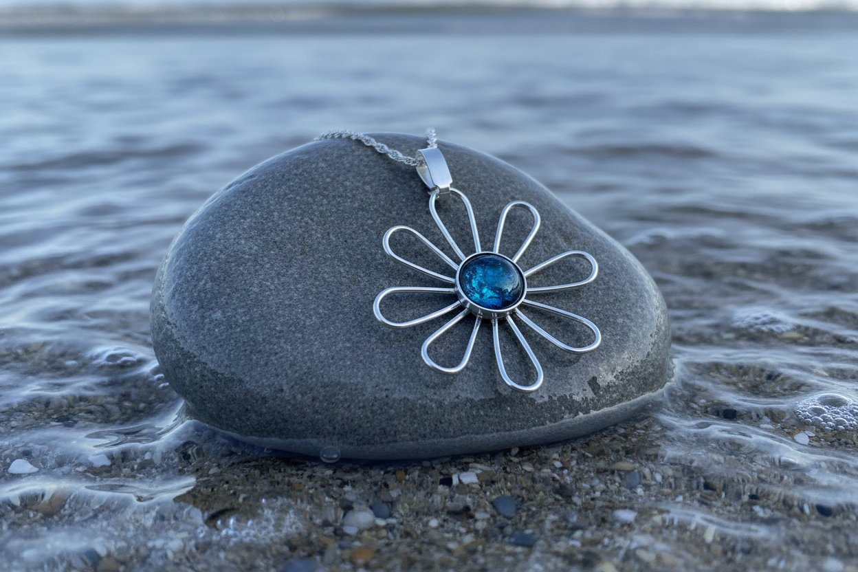 Daisy Dichroic Fused Glass Pendant & Chain