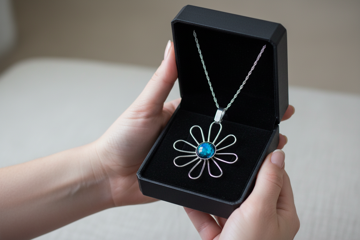 Daisy Dichroic Fused Glass Pendant & Chain